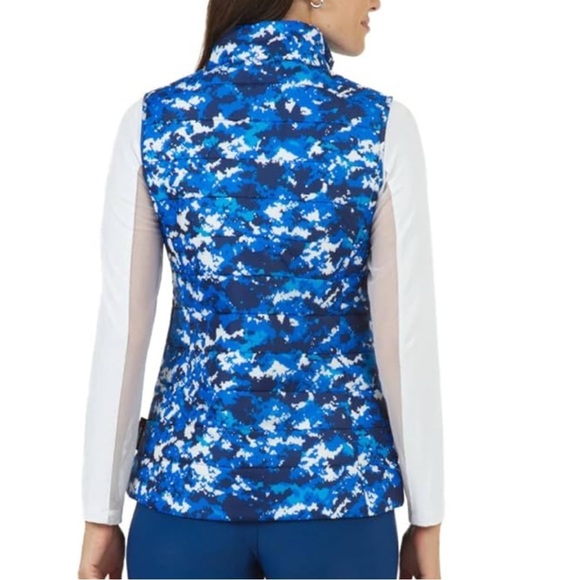 🌻 IBKUL Women's Athleisure Polartec Power Fill Blue Camo Print Quilted Vest sz S - Picture 3 of 15